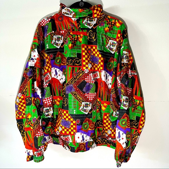 Vintage 80’s Avait Sportif Casino Print Zip Up Windbreaker w/ Crown Royal Patch - Picture 2 of 10